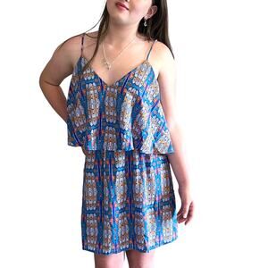 LEYDEN Womens DRESS MEDIUM Spaghetti Strap Tiered Bodice Lined V-Neck Blue White